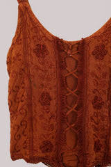 Embroidered Corset Top in Burnt Orange - Free Size