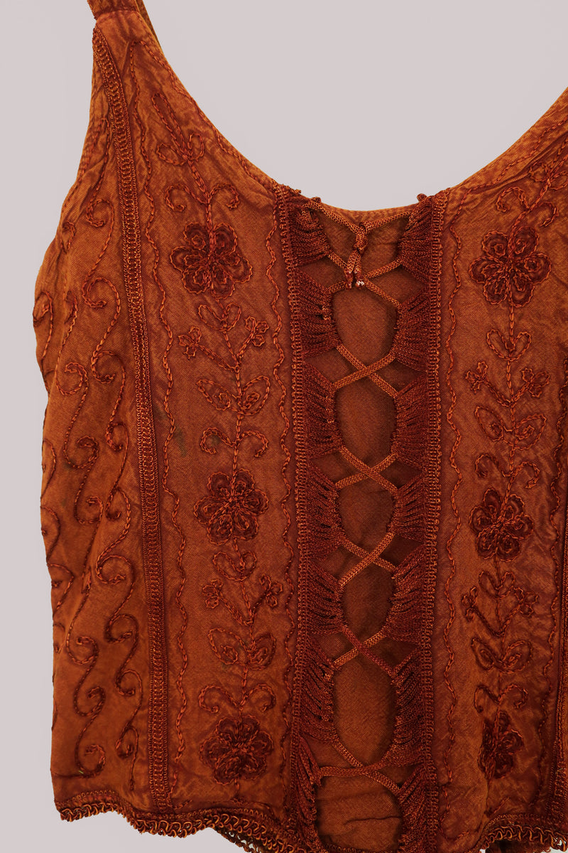 Embroidered Corset Top in Burnt Orange - Free Size