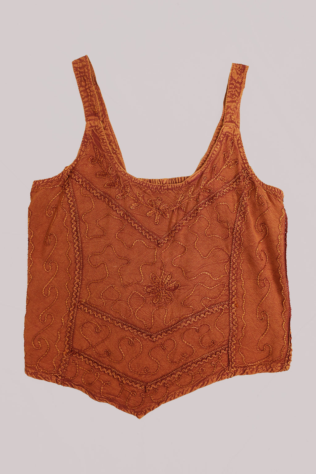 Embroidered Handkerchief Top in Burnt Orange - Free Size