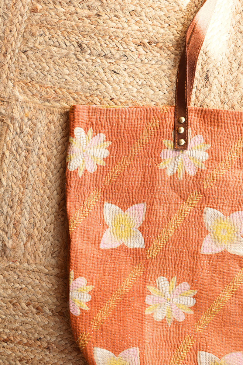 Vintage Kantha Large Shopper Bag in Cinnamon Floral by All About Audrey
