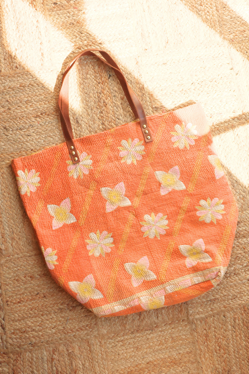 Vintage Kantha Large Shopper Bag in Cinnamon Floral by All About Audrey