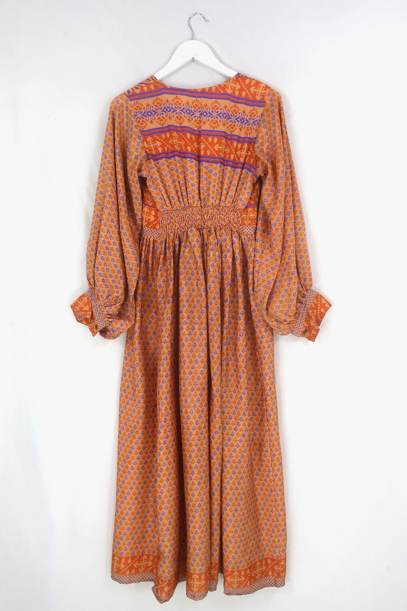 Rosemary Maxi Dress - Vintage Indian Sari - Bitter Orange & Bluebell - Size XS/ By All About Audrey