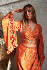 Venus Folklore Floral Wrap Top in Maple Orange