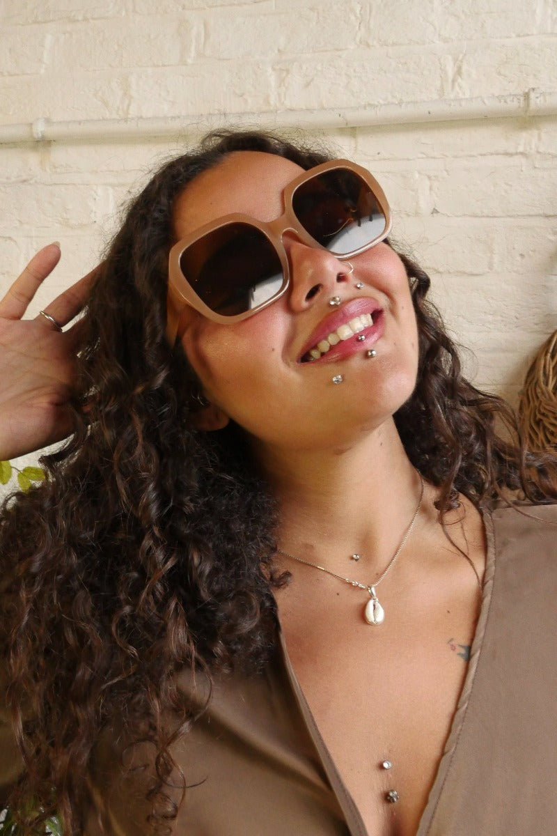 Square 70s Sunglasses - Peachy Terracotta Brown by All About Audrey
