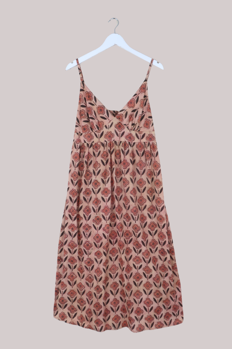 Isobel Maxi Dress in Summer Haze Pink Block Print Pansies