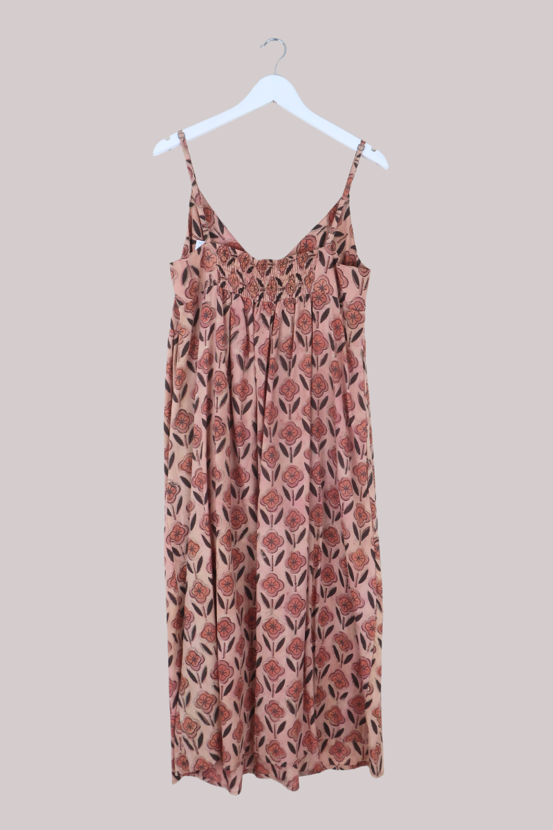 Isobel Maxi Dress in Summer Haze Pink Block Print Pansies