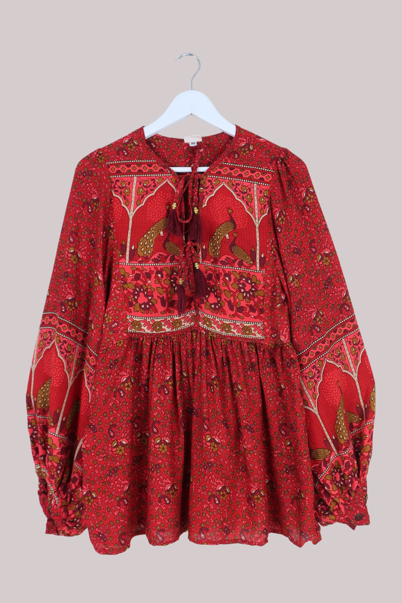 Peacock Prairie Top in Berry Red