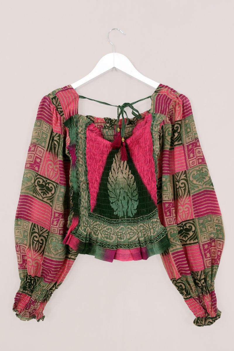 Pearl Top - Vintage Indian Cotton - Checkered Berry & Sage - XS - S By All About Audrey