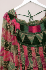 Pearl Top - Vintage Indian Cotton - Pine & Pink Patchwork - Size XS - S By All About Audrey