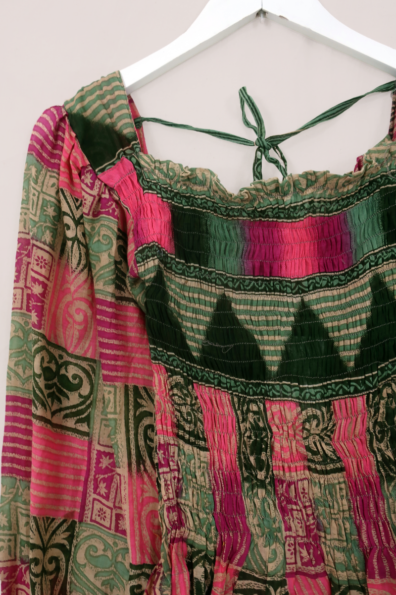 Pearl Top - Vintage Indian Cotton - Pine & Pink Patchwork - Size XS - S By All About Audrey