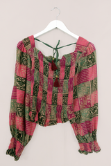Pearl Top - Vintage Indian Cotton - Pine & Pink Patchwork - Size XS - S By All About Audrey