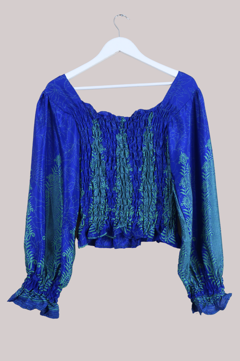Pearl Vintage Sari Top - Azure Blue & Green - Free Size by All About Audrey