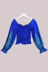 Pearl Vintage Sari Top - Azure Blue & Green - Free Size by All About Audrey