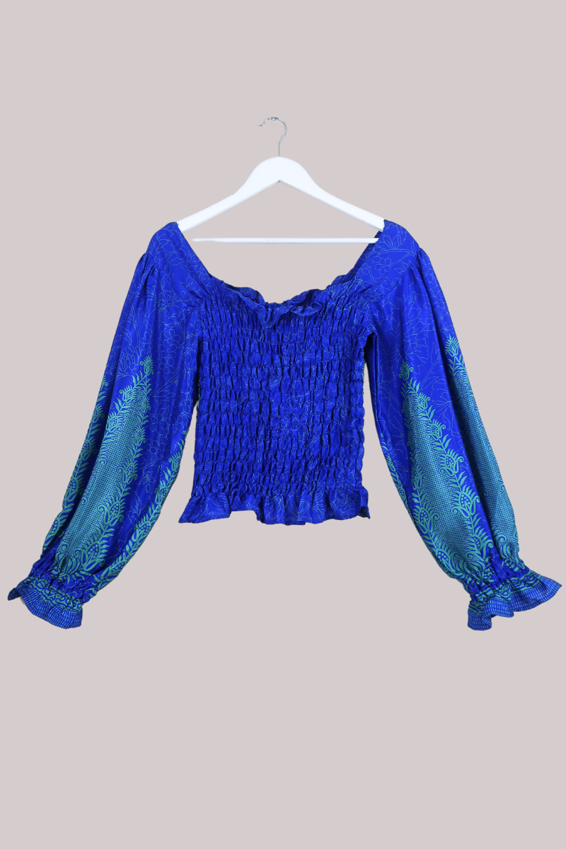 Pearl Vintage Sari Top - Azure Blue & Green - Free Size by All About Audrey