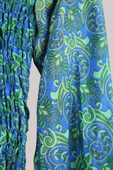 Pearl Vintage Sari Top - Royal Blue & Rosemary Green Floral - Free Size by All About Audrey
