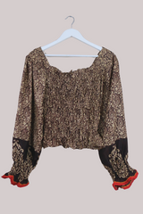 Pearl Vintage Sari Top - Hickory & Gold Paisley - Free Size by All About Audrey