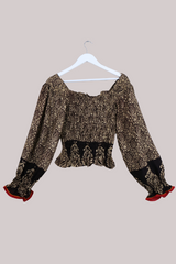 Pearl Vintage Sari Top - Hickory & Gold Paisley - Free Size by All About Audrey