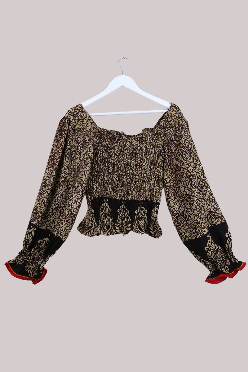 Pearl Vintage Sari Top - Hickory & Gold Paisley - Free Size by All About Audrey