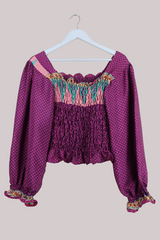 Pearl Vintage Sari Top - Mulberry Graphic - Free Size by All About Audrey