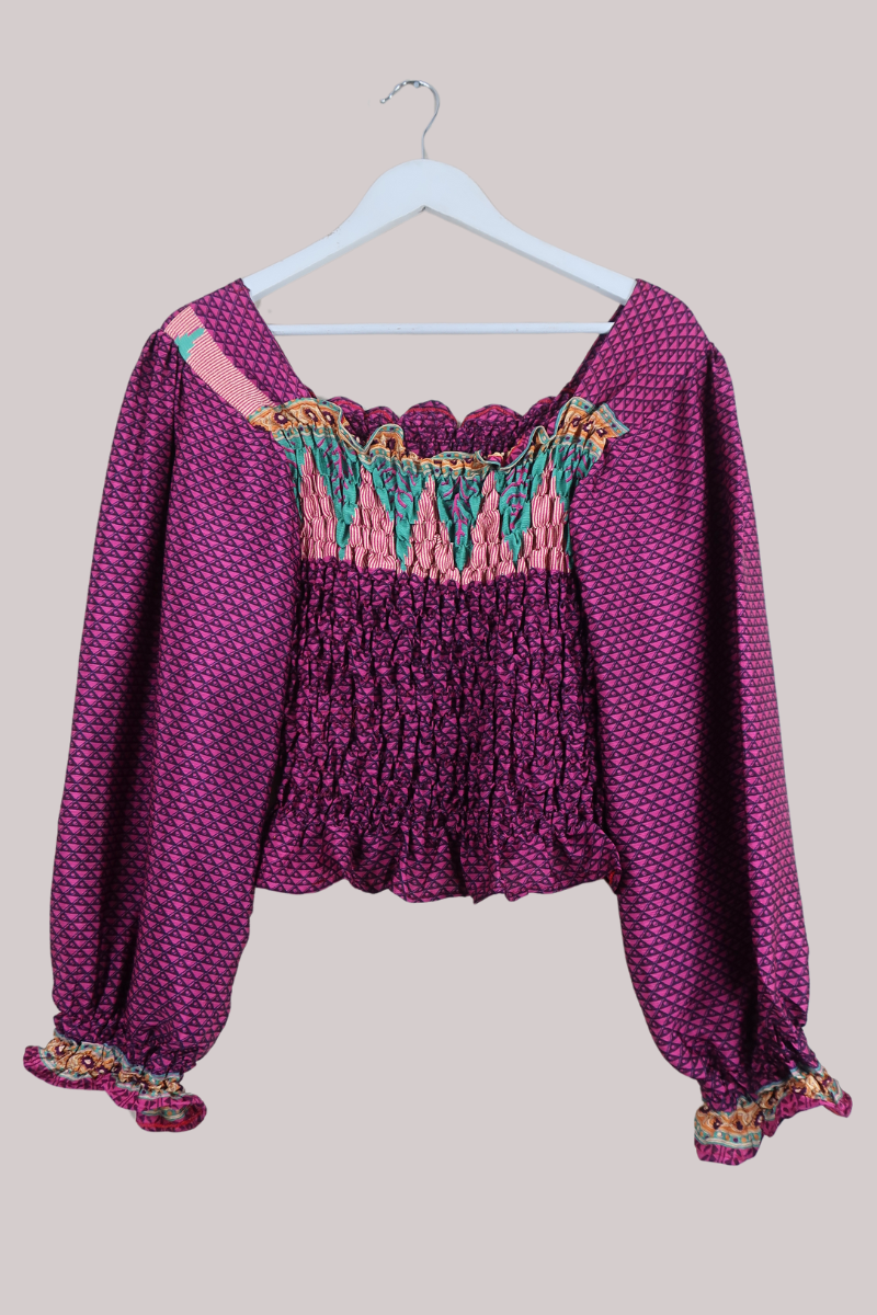Pearl Vintage Sari Top - Mulberry Graphic - Free Size by All About Audrey
