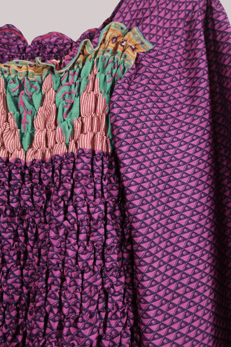 Pearl Vintage Sari Top - Mulberry Graphic - Free Size by All About Audrey