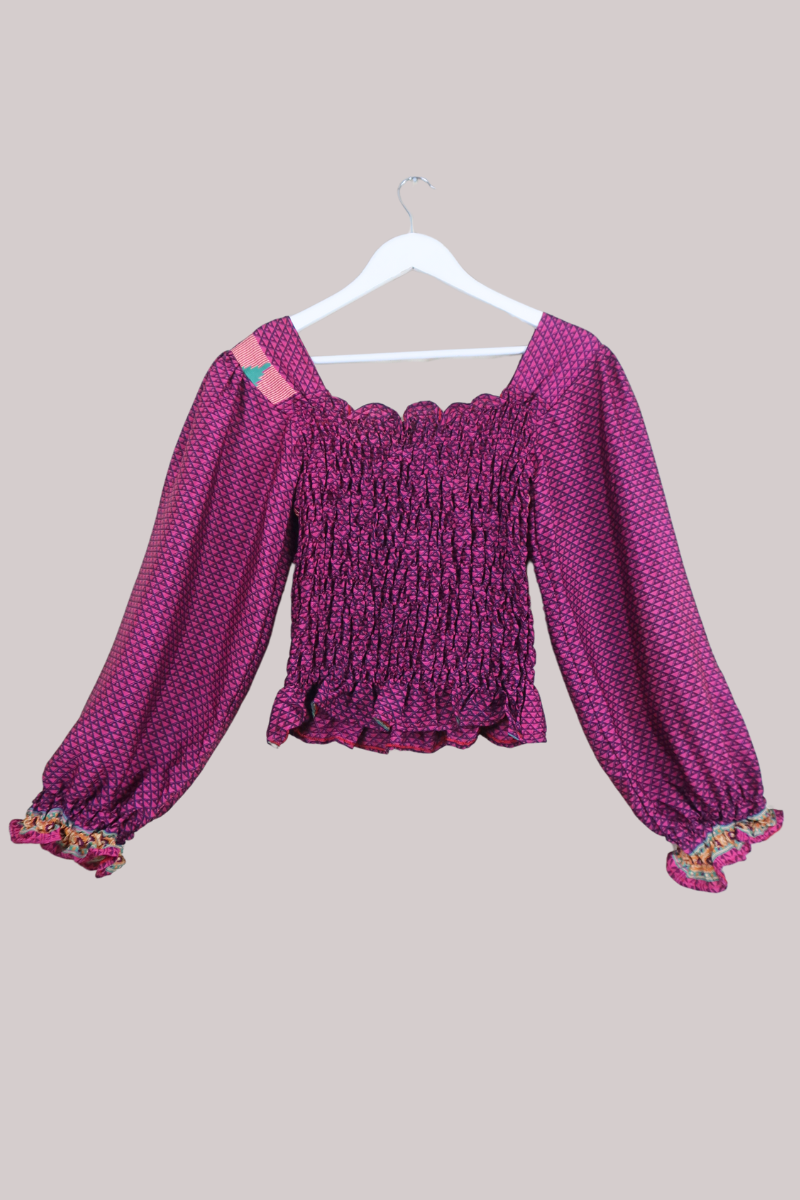 Pearl Vintage Sari Top - Mulberry Graphic - Free Size by All About Audrey