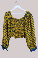 Pearl Vintage Sari Top - Mustard Yellow Floral - Free Size by All About Audrey