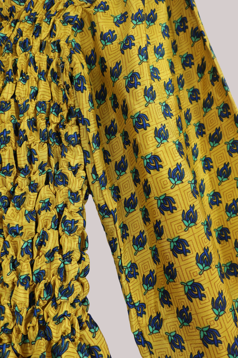 Pearl Vintage Sari Top - Mustard Yellow Floral - Free Size by All About Audrey