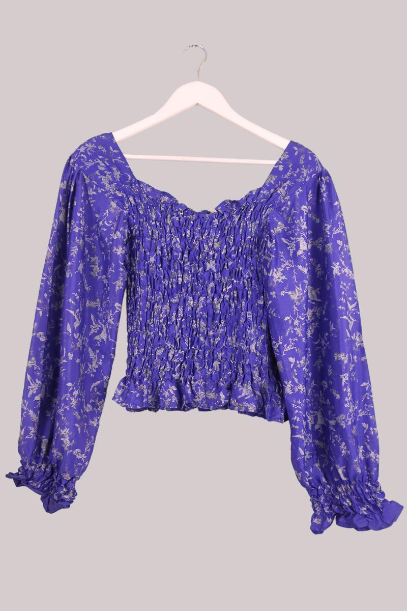 Pearl Vintage Sari Top - Periwinkle Wildflowers - Free Size by All About Audrey