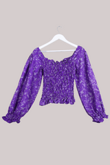 Pearl Vintage Sari Top - Periwinkle Wildflowers - Free Size by All About Audrey
