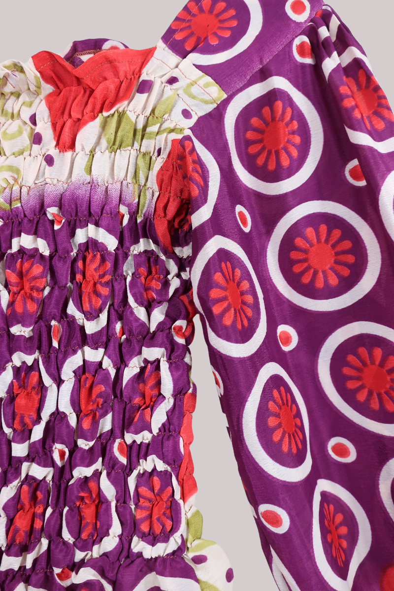 Pearl Vintage Sari Top - Purple Graphic Floral - Free Size by All About Audrey