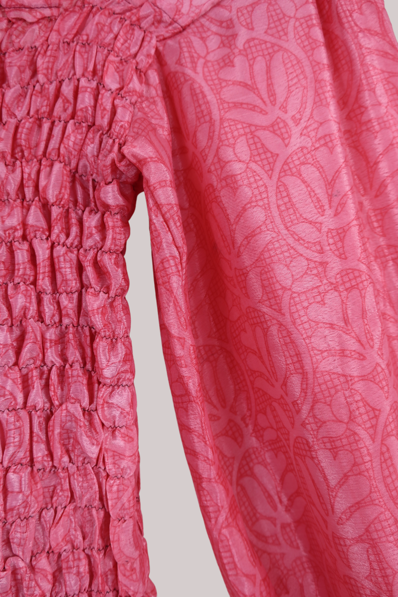 Pearl Vintage Sari Top - Vibrant Rose Pink - Free Size by All About Audrey