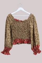 Pearl Vintage Sari Top - Russet & Peanut Roses - Free Size by All About Audrey