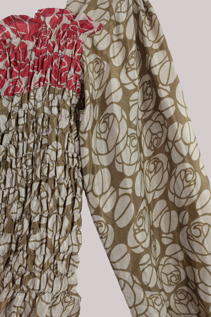 Pearl Vintage Sari Top - Russet & Peanut Roses - Free Size by All About Audrey
