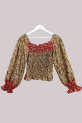 Pearl Vintage Sari Top - Russet & Peanut Roses - Free Size by All About Audrey