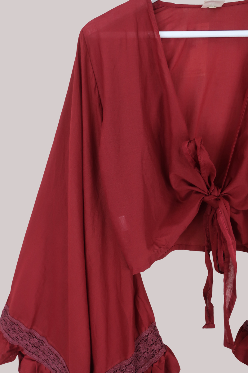 Pisces Crochet Wrap Top in Belladonna Red