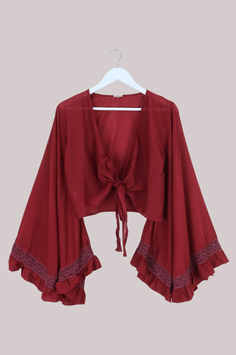 Pisces Crochet Wrap Top in Belladonna Red