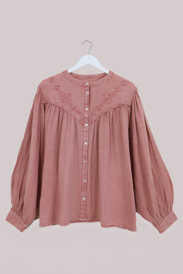 Balloon Sleeve Smock Top in Cherry Blossom Pink
