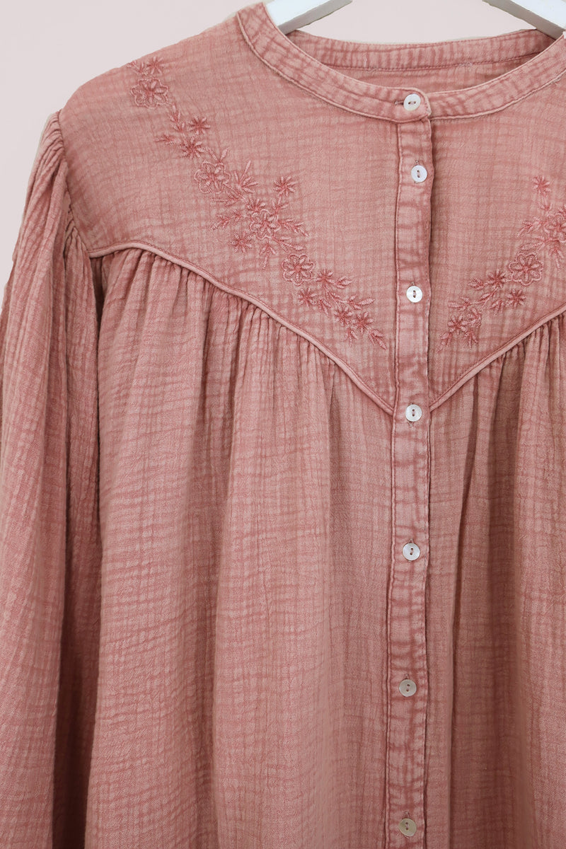 Balloon Sleeve Smock Top in Cherry Blossom Pink