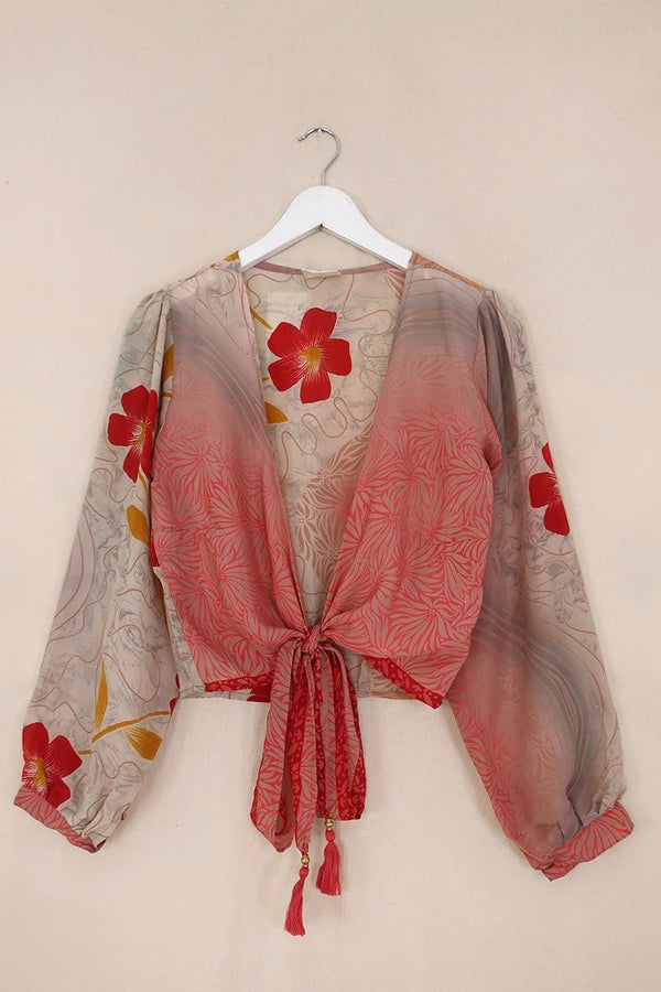 Lola Wrap Top - Pink Haze Floral - Size XS - All About Audrey