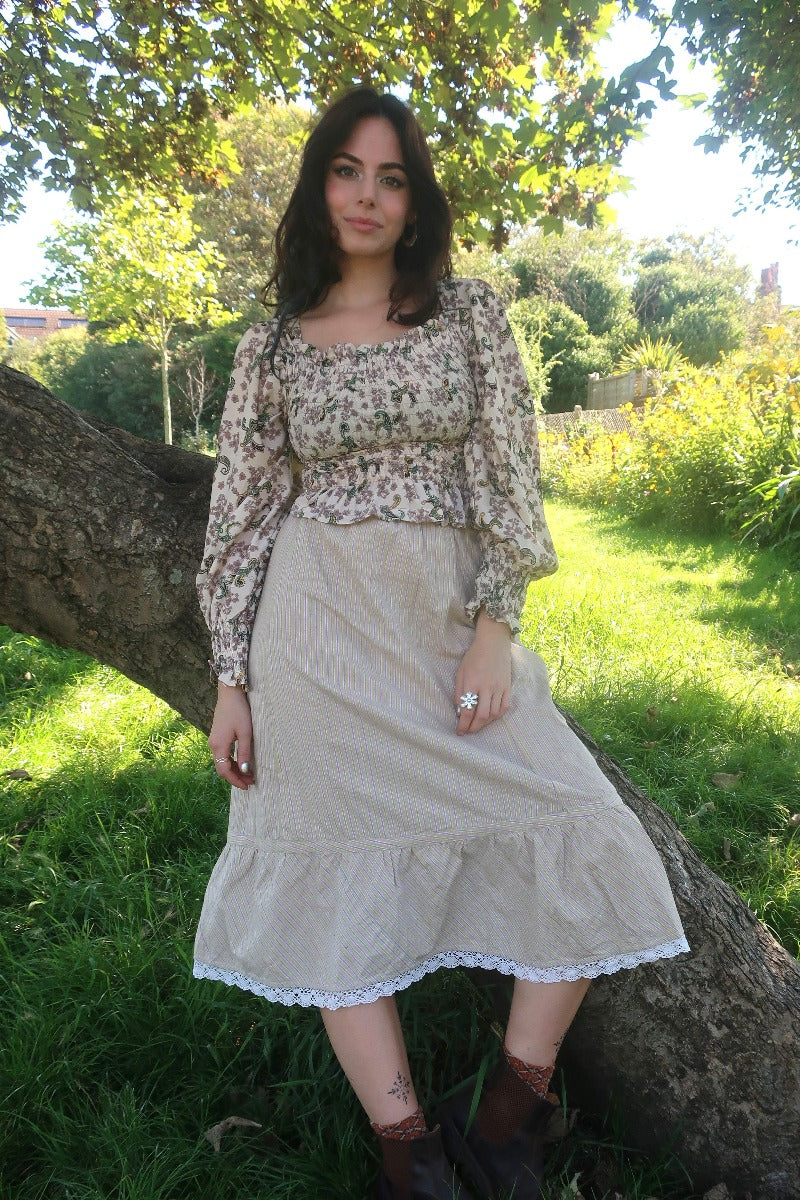 Vintage Skirt - Organic Pastel Prairie Pinstripe - Size XS-S By All About Audrey