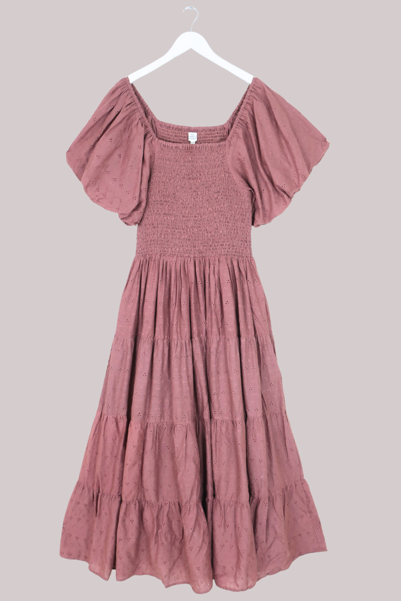 Charlotte Maxi Dress in Journal Brown Broderie Anglaise