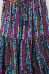 Rosie Midi Skirt - Vintage Indian Sari - Aqua, Magenta & Amber Floral - Free Size by All About Audrey