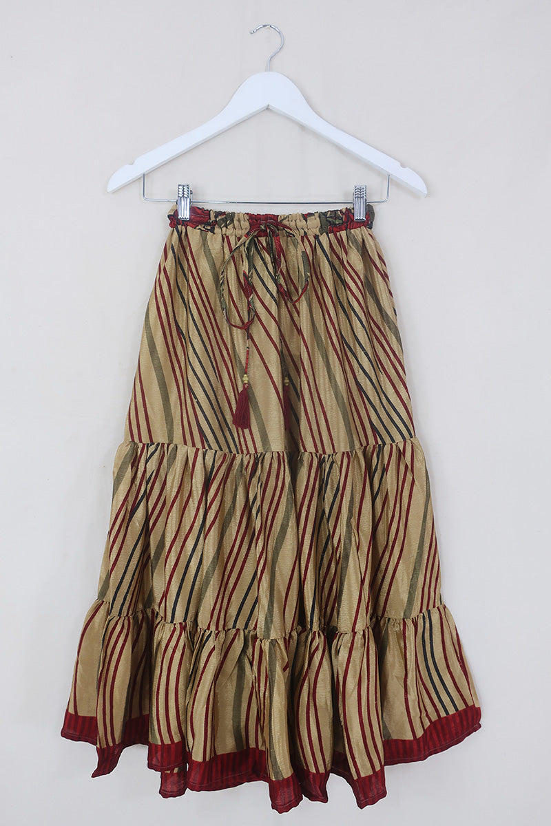 Rosie Midi Skirt - Vintage Indian Sari - Gold & Garnet Stripe - Free Size by All About Audrey