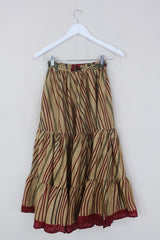Rosie Midi Skirt - Vintage Indian Sari - Gold & Garnet Stripe - Free Size by All About Audrey