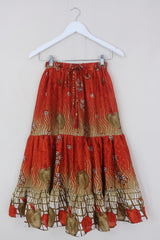 Rosie Midi Skirt - Vintage Indian Sari - Burnt Orange Apples - Free Size by All About Audrey