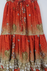 Rosie Midi Skirt - Vintage Indian Sari - Burnt Orange Apples - Free Size by All About Audrey