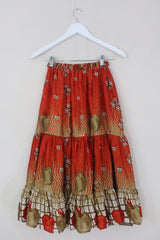 Rosie Midi Skirt - Vintage Indian Sari - Burnt Orange Apples - Free Size by All About Audrey