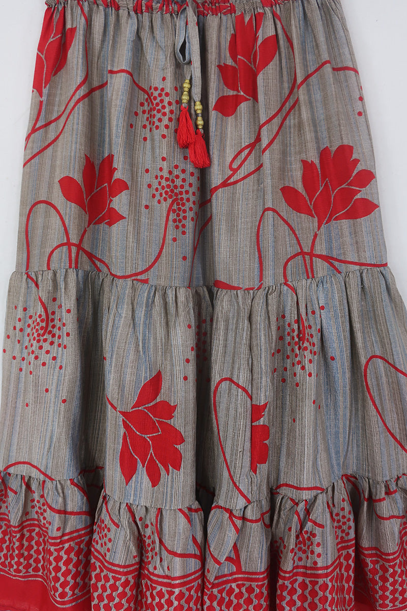 Rosie Midi Skirt - Vintage Indian Sari - Sandstone & Scarlet - Free Size by All About Audrey
