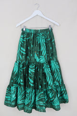 Rosie Midi Skirt - Vintage Indian Sari - Jade & Moss Floral - Free Size by All About About Audrey